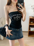 2910# Summer New Letter Hot Diamond Chest Repair Slimming Woman Short Model Integrated With Chest Pads On Top