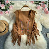 Vintage Bohemian Vest Women's Summer Tuxedo Embroidery Design Small Chic Light Luxury Blouse Tide