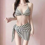2026 New Bikini Women's Back Gathering Bra Sexy Striped Swimsuit Summer