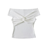 Spice Girls Folded Knot Stacked Short-Sleeved T-Shirt Chic One-Word Shoulder Pure Desire To Design The Body Of The Woman