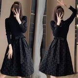 Can Black Dress Women 2025 Autumn Fashionable Long Sleeves Fashion Waist Thin Temperament A Word Fluffy Skirt
