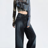 Early Autumn Retro Dark Broad-Legged Straight Jeans Women 2025 New Lazy Loose Drag Trousers