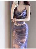 Art Fainting Print Hanging Neck Suit Female Neck Collar Collar Folded Folded Folded Strap Half-Dress Skirt Two