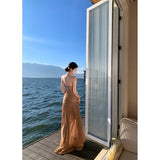 2026 Want To Burn The City Hanging Neck Card Color Splicing Dress Close Waist Tight Birthday Dress Famous Slings Long Skirt
