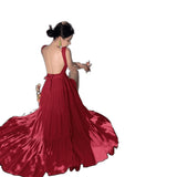2025 Summer New French High-End Sexy Desex Strap V Tie Hanging Neck Seaside Holiday Big Swing Dress Woman
