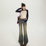 YC& Vintage Wash Nostalgic Hottie Low-Rise Horned Horned Pants Autumn/Winter Relics Jeans Women & Long Pants