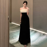 2025 New French High-End Birthday Party Dress Black And White Collage Splicing Word Shoulder Pure Lust Dress