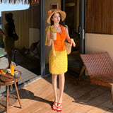Pure-Hearted Sweet Hottie Sexy Dopamine Set Female Summer Ears Hanging Neck Vest Half-Body Skirt Two Sets