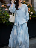 Cloud Dream New Chinese Set | Lyselle V-Neck Embroidered Wind R-Shirt + Half-Dress