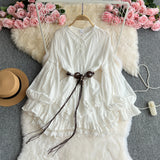 Autumn Dress Muffy Wears Two Sets Of Sweet Lace To Receive Waist Long-Sleeved Dress + Leather Vest