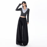 2026 Autumn New Wide-Legged Trousers Women's Loose Folding Casual Casual Pure Color Straight-Tight Trousers Women Thick