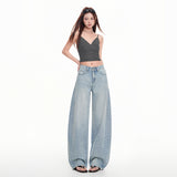 2026 Spring And Summer New Loose Loose Hanging Diamond Hot Sister Scissor Jeans Blue Trousers