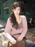 Sweet Pure-Want Suit Women's Winter V-Neck Long Sleeves With Slings To Collect Thin Tops