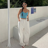 High-Waisted Rope Casual Broad-Legged Jeans Korean Version Of Water Wash Retro Clean Color Loose Straight Trousers Trousers 2 Colors