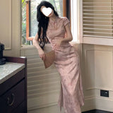 Breln Powder Bamboo Dream National Style New Chinese Style Improved Short-Sleeved Cheongsam Temperament Gentle Powder Dress