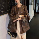 New Chinese Leather Women's New Retro Super Fire National Style Coat Cool Wind Open Shirt Women