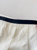 CHAO Class Recommendation!White Wide-Legged Trousers Women's Summer Minimalist Wind Bumps Waist Design Casual Scissors