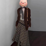 Korean In The Autumn And Winter Of 2025 Wearing A Three-Piece Suit Jacket + Bottom Top + Check-Fitting Skirt Super-Class