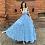 Super Fairy Design Sense Of Summer Waves Blue Pure Lust Wind Holiday Wind Bare Back To Show Thin Skirt Slings Long Skirts