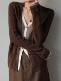 Korean Early Autumn Wear And Niche Design Alone To Super-Good-Looking High-Grade Brown Fake Two Knitted Tops