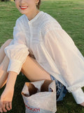 White French Long-Sleeved Shirt Women's Summer Thin Design Sense Court Cotton Lint Sunscreen Top