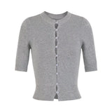 Korean Temperament Sleeve Knitted Cardigan Blouse Spring And Summer New Round-Neck Foundation Bottoming Shirt Short-Sleeved T-Shirt Girl