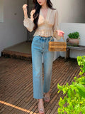 Fairy Lace Shirt V Collar Temperament Thin Folded Lantern Sleeve Chiffon Pearl Buckle Temperament Shirt Summer