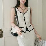 Cotton-Blend Fancy Yarn Vintage Fragrant Knitted Sling Elegant Half-Dress Skirt Fashion Set