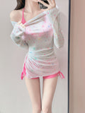 2026 New Split Swimsuit Women's Seaside Vacation Senior Swimsuit Long-Sleeved Hooded Sunscreen Three-Piece Set Sexy Pure