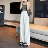 100% Lyselle Ice Silk YKK Jeans Women Pure White Cool Sense Of Permeability Light Skiny White Broad Legs Thin