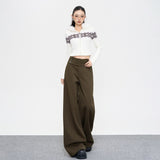 Casual Hanging With Thin Trousers Mop Loose Autumn And Winter New Side-Waist Button Waist Line Commuting