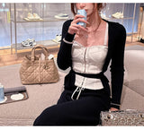 Ballet Training Buckle Lace Corset Tied Hooded Knitting Sunscreen Cardigan Women Thin