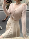 Kyoto Sweet Dream_Exquisite Yarn Yarn Staple Diamond V-Neck Dyed Horse Hairy Knitted Shirt Short Blouse Autumn