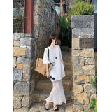 Lace Splicing Fake Two White Short-Sleeved T-Shirt Dress Women's Summer Design Sense Languid Holiday Style Dress