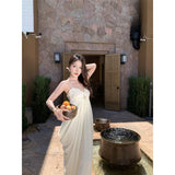 2025 French Pure White Moon Folds Thin Sling Dress With Abred-And-Back Hottie Dress