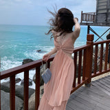 2026 Summer Sexy French Dress Bare Back Pure Lust Style New Famous Temperament Seaside Beach Dress