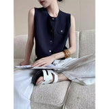 Tibetan Cyan Round-Neck Knitted Vest Cardigan Women's Summer 2025 New High-End Feel On The Body