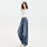 Early Spring New Embroidery Light Luxury Fashion High-Rise Thin Cherry Embroidery Hot-Legged Jeans Women's Trousers
