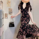 New French Black Elegant Beautiful Floral Dress In Summer 2025 Summer Design Temperament With A Long And Beautiful Floral Dress