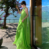 2025 Red Hanging Neck With A Hundred Folding Dress Dress Travel Vacation To Take Pictures Of The Folds Of Sanya Beach Dress
