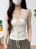 White Shell Conch Print Hanging Neck Sling Vest Women's New Summer Repair Outside Wear Unique Beauty Blouse Tide