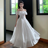 French Lotus Side Shoulder-To-Shoulder Dress Women's Summer 2025 New Super-Looking Niche Design Temperament Dress
