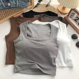301# Summer New With Chest Cushion Square Collar Wide Shoulder Vest Women Wear Sexy Inside Hottie Breast