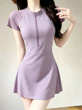 2026 New Bikini Swimsuit Women Solid Color Cover Belly Thin Waist Bubble Hot Spring Swimming Sports Dress Swimming