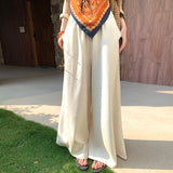 Holiday Wind Orange Printed Scarve Sling + Casual Broad Leg Pants High Feeling Cool Trousers