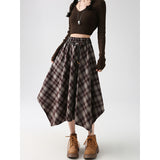 Maillard Curry Lattice Skirt Irregular High-Waist A-Word Umbrella Skirt Retro Style Shaded Thin