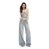 26 Years Of Summer New Retro Vertical Stripe Simple Design Feeling Loose Straight Jeans Women Yichun