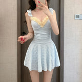 Wow 2026 Swimsuit Woman's New Flower Steel Ring Small Breast Joint Thin Belly Pure Sweet Swimsuit Woman Cover Belly