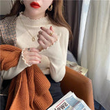 Autumn And Winter Sweater Women Bottoming Shirt Women Take The Ocean 2025 New Wooden Ear Half-High Sweater Knitted Top
