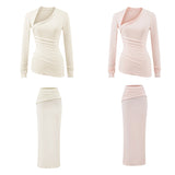Kardashian Spice Girls New Waist Repair Irregular Long Sleeve Collar Blouse Flipped Hip Skirt Two-Piece